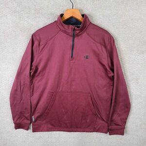 Champion Sweater Men L Red Duofold WarmCTRL 1/4 Zip Mock Neck Athletic Polyester
